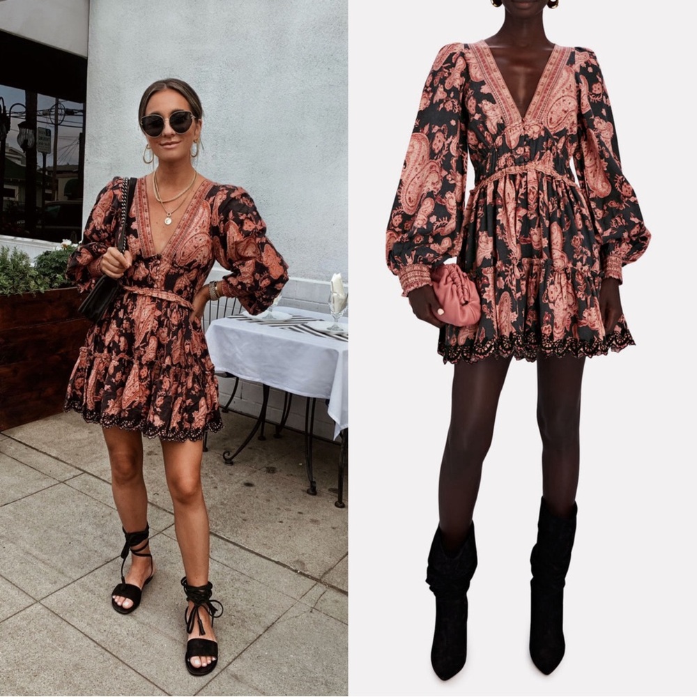 HEMANT & NANDITA Luana Printed Wool-Cotton Mini Dress Red Black Paisley Small